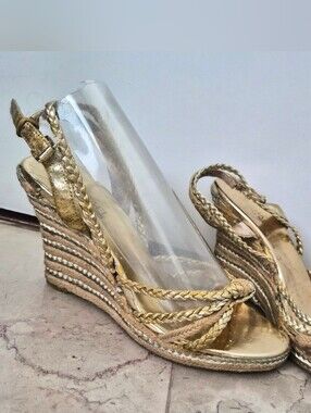 Michael Kors Palm Beach Womens Strappy Sandal Wedge Heel Espadrille Gold
